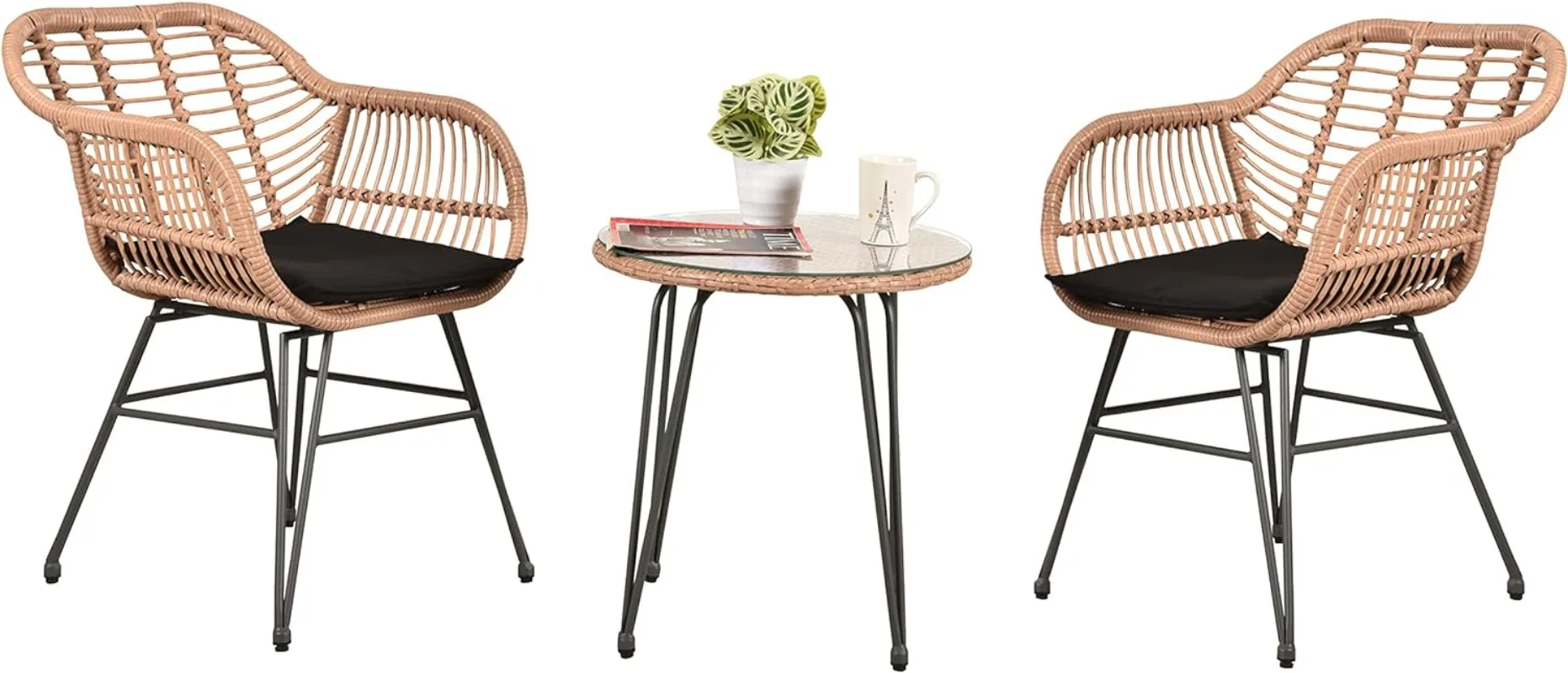 Leasbar 3 Piece Wicker Patio Furniture Set Porch Furniture, Outdoor Bistro Set Patio Chairs with Table & Cushions
Leasbar 3 Piece Wicker Patio Furniture Set Porch Furniture, Outdoor Bistro Set Patio Chairs with Table & Cushions