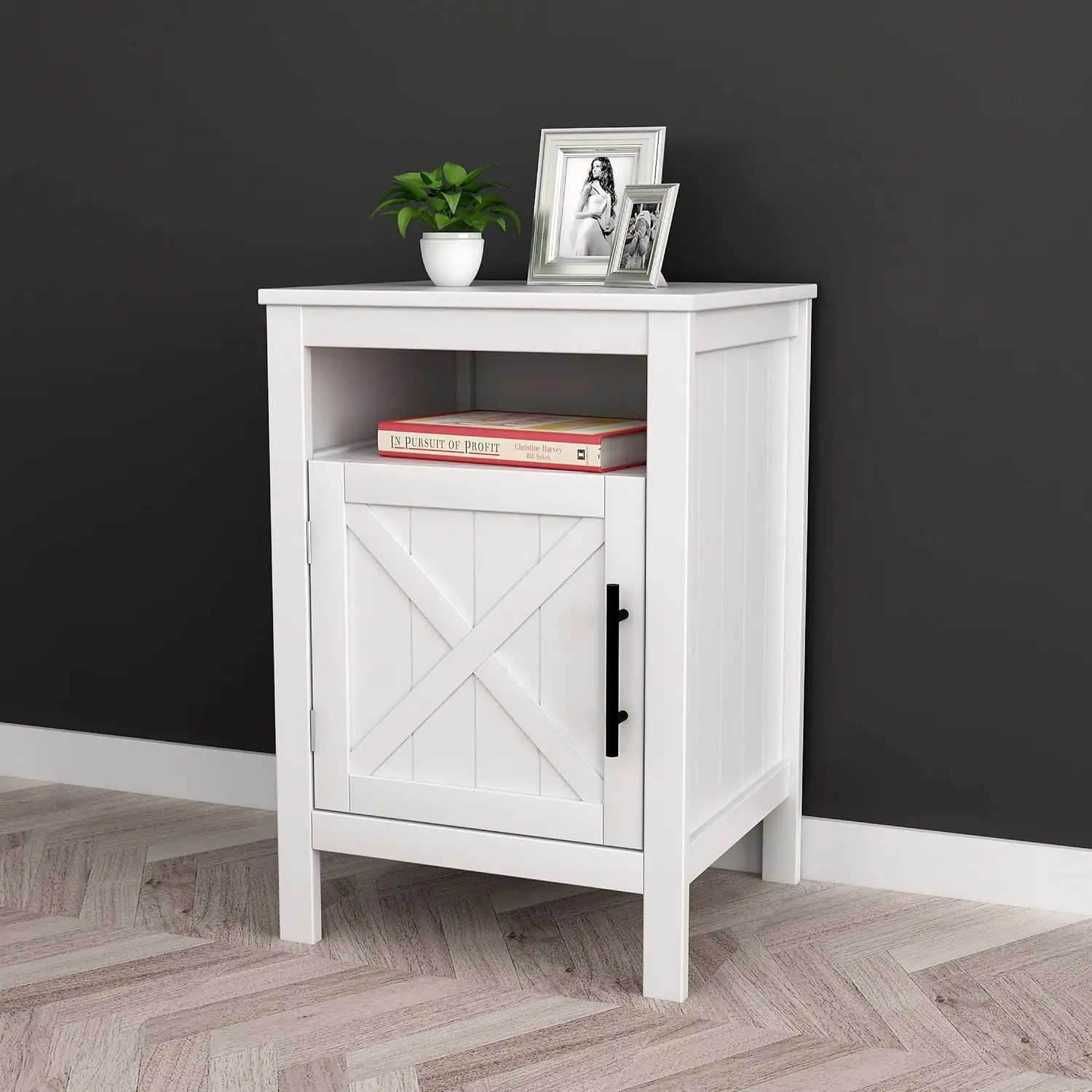 

Finish Nightstand Side End Table with Door Cabinet and Open Shelf 26" H Mini bedside table Cream bedside table Comoda con cajone