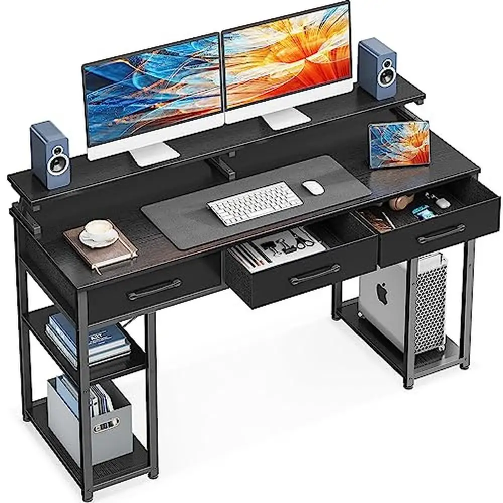 

Компьютерный стол с ящиками и полками для хранения, настольный монитор 55 дюймов для дома и офиса, Современный эргономичный письменный стол для работы и учебы