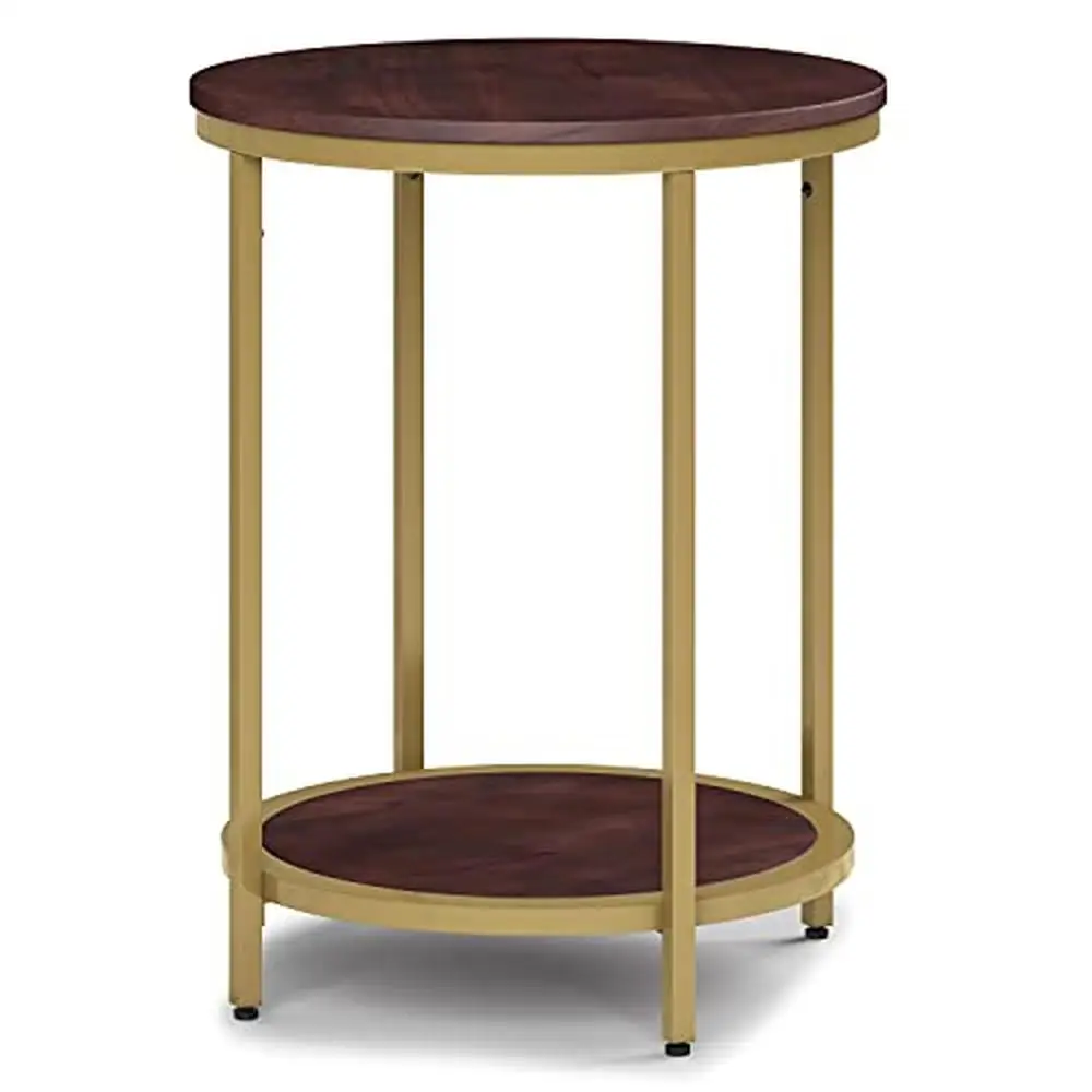 

Industrial Metal Round Accent Side Table Dark Brown Gold End Bedside Nightstand Living Room Multipurpose Shelf 18"x18"x24