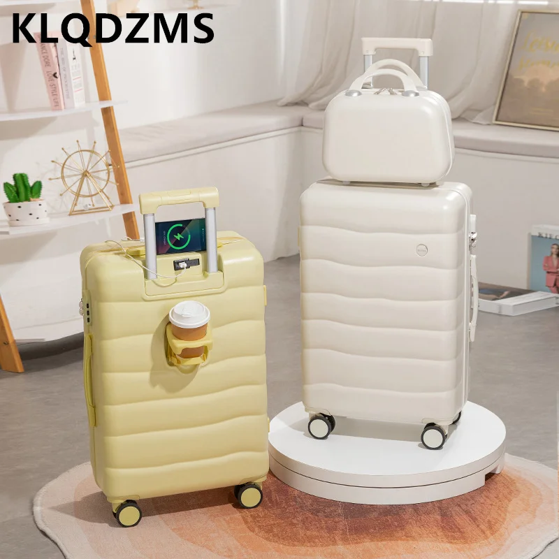 

KLQDZMS Women's Suitcase 18"20" Boarding Box Men's Trolley Suitcase Set 22"24"26" PC Suitcase with Wheels Rolling Luggage