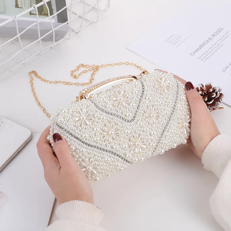 

ROENICK Women Beaded Pearl Small Bags Cocktail Dinner Chain Crossbody Shoulder Handbags Luxury Evening Handbags Purses Clutch