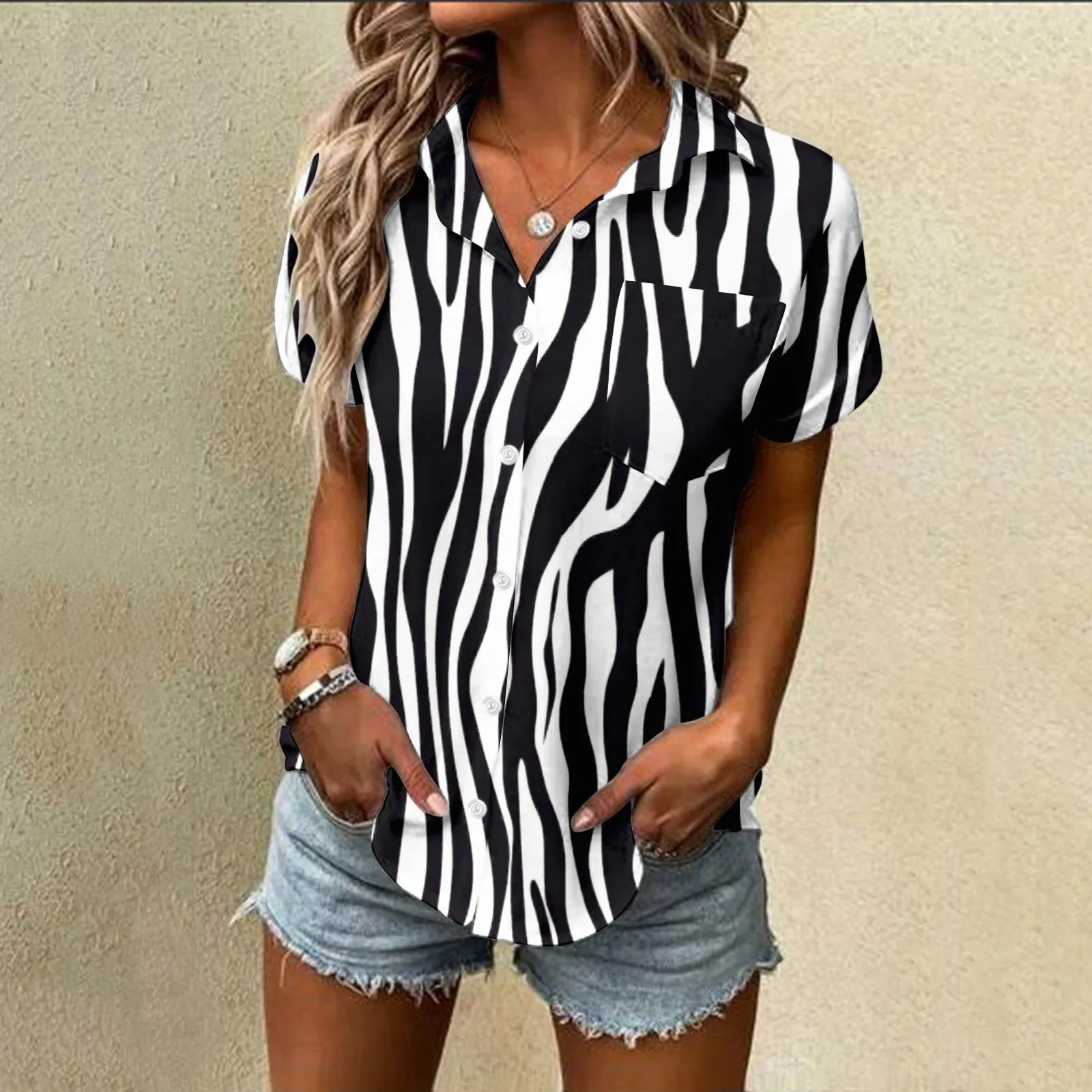 

Women's T-shirt Casual Simple Vertical stripes Print Tee Summer Loose Short Sleeve Top T Shirt Female Fashion Vintage Clothing