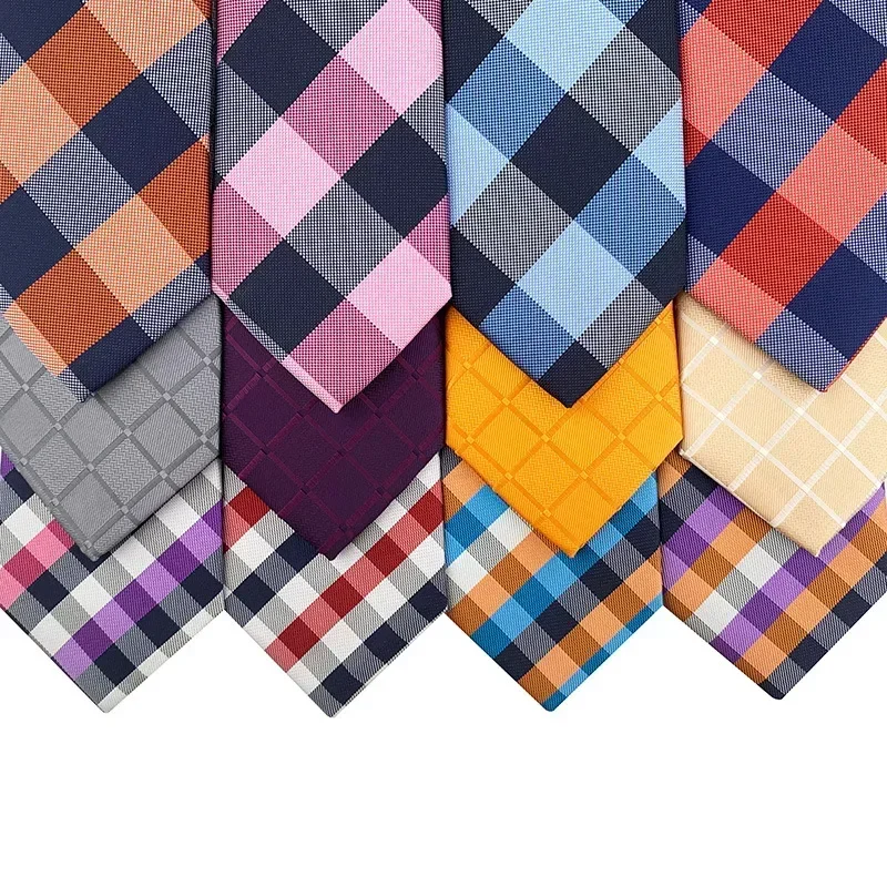 

8cm Silk Jacquard Woven Necktie for Men Classic Check Plaid Ties for Wedding Business Suit Gravatas Para Homens Accessories