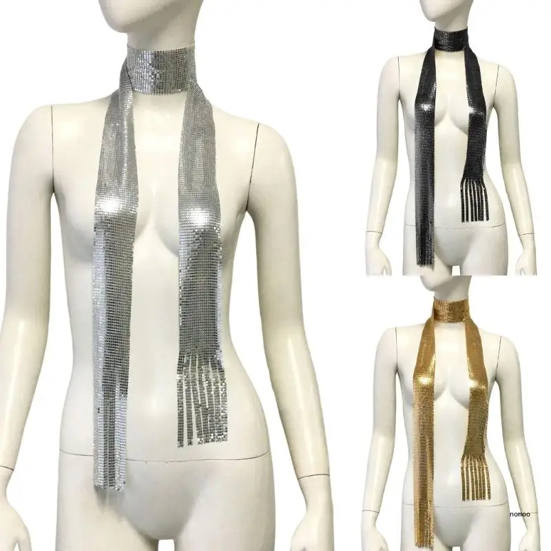 

Шикарный шарф для женщин, длинная цепочка с блестками для ночного клуба, выпускного вечера, колье, блестящие украшения для клуба