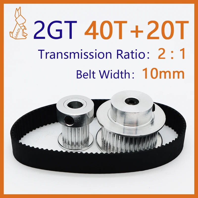 

GT2 Timing Belt Pulley Set 40Teeth 20Teeth Reduction 2:1 Belt Width 10mm 2GT Synchronous Wheel 40T 20T 3D Printer Parts Belt Kit