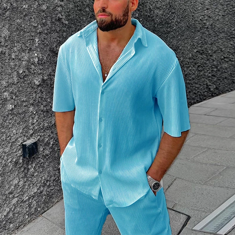 2023 Spring Summer Streetwear Casual Suits Men Solid Short Sleeve Button-up Lapel Shirt And Pants Two Piece Sets Men's Clothing
2023 Spring Summer Streetwear Casual Suits Men Solid Short Sleeve Button-up Lapel Shirt And Pants Two Piece Sets Men's Clothing