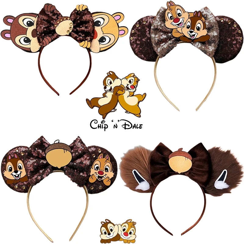 

Disney Chip 'n' Dale Headbands for Women Anime Tamias Ears Hair Accessories Girls Pinecone Bow Hairband Kids Carnival Party Gift