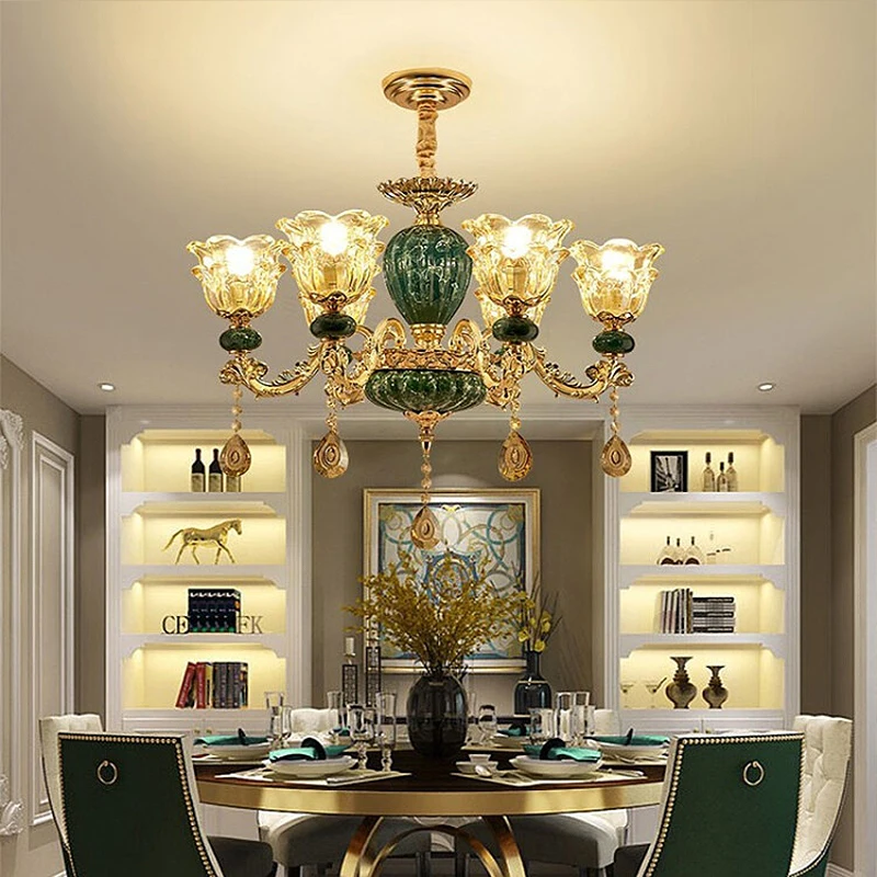 E14 Crystal Ceramic Retro Chandelier European Lamp For Living Room Bedroom Bright Flower Glass Villa Duplex Floor Hanging Light
E14 Crystal Ceramic Retro Chandelier European Lamp For Living Room Bedroom Bright Flower Glass Villa Duplex Floor Hanging Light