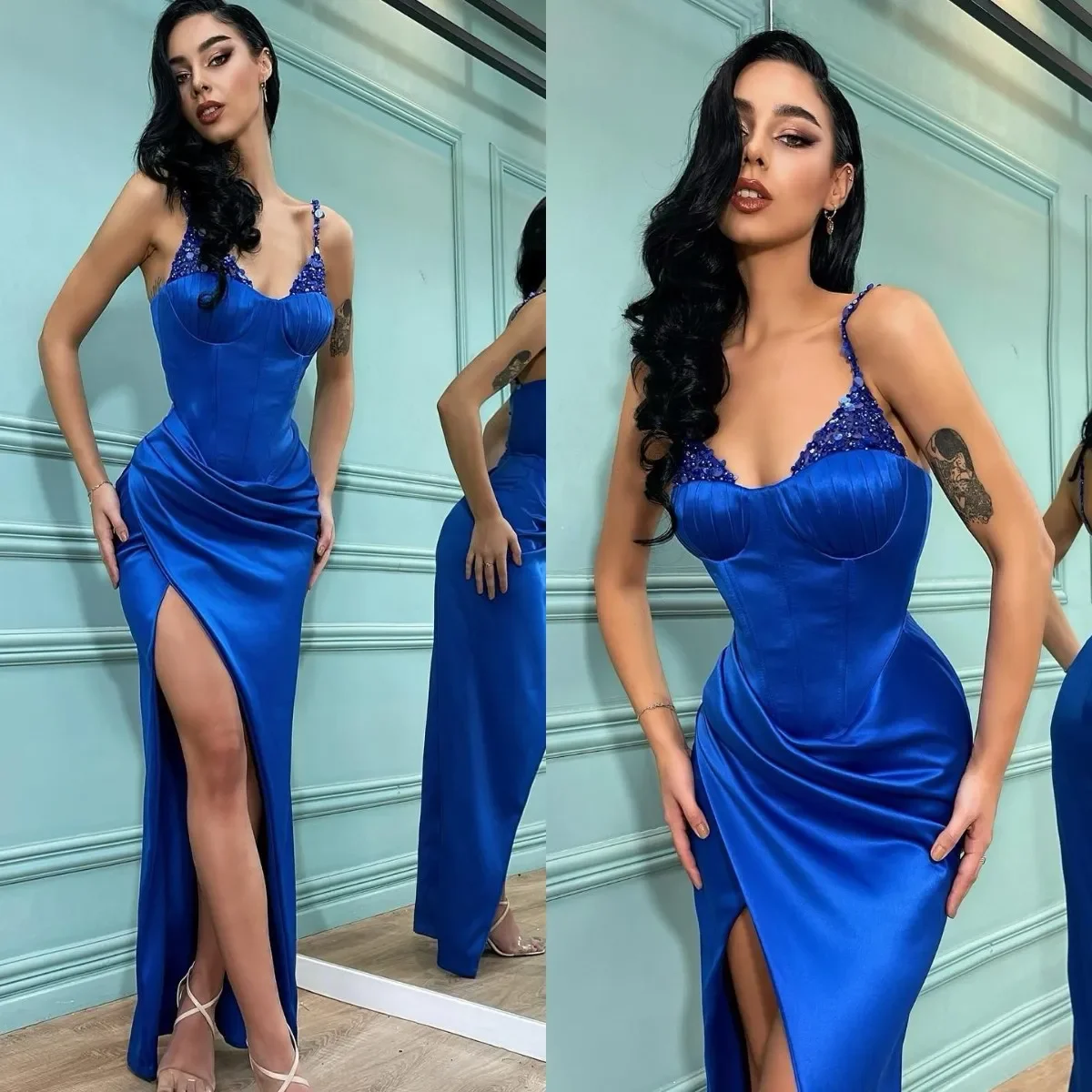

Mermaid Crystal Luxury Ball Dress Sexy Sweetheart backless slit elegant Ladies formal dress Cocktail Party Evening dress
