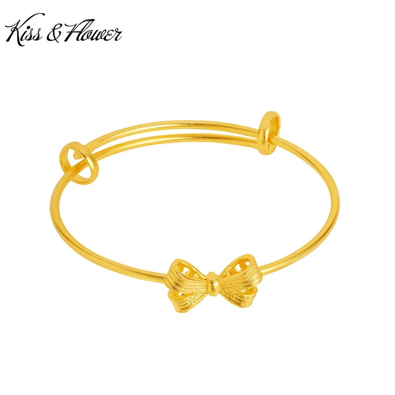 

KISS&FLOWER 24KT Gold Bowknot Bracelet Bangle For Women Wholesale Jewelry Wedding Party Birthday Bride Ladies Girl Gift BR325