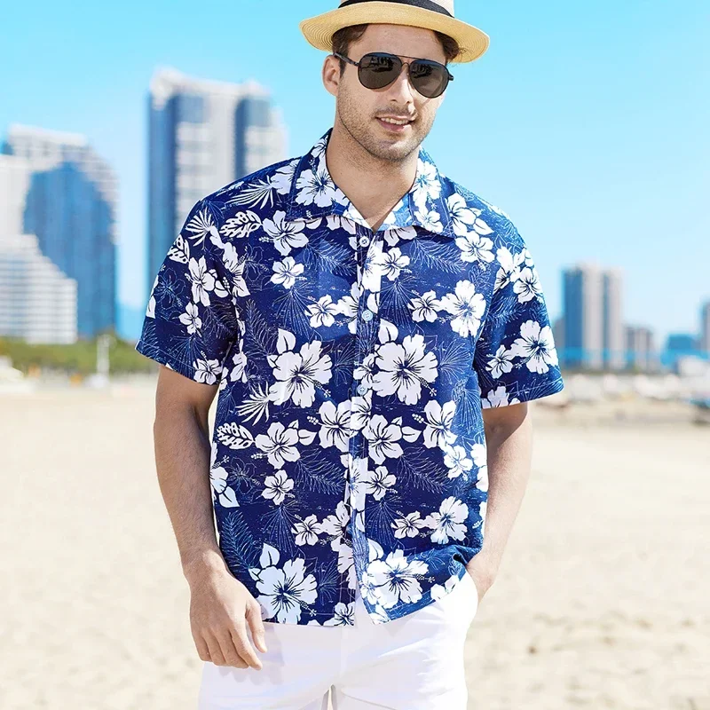 

Fashion Mens Hawaiian Shirt Male Casual Colorful Printed Beach Aloha Shirts Short Sleeve Plus Size 5XL Camisa Hawaiana Hombre
