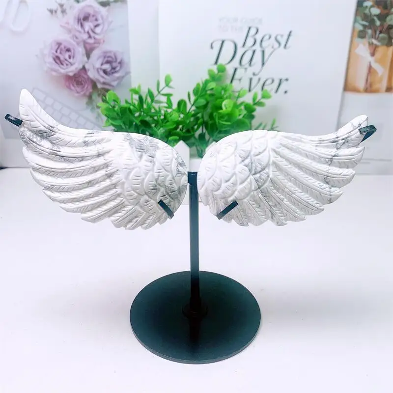 

Natural Howlite Angel Wing Carving Crafts Healing Gemstone Stone Gifts Home Ornament Decoration 1pair