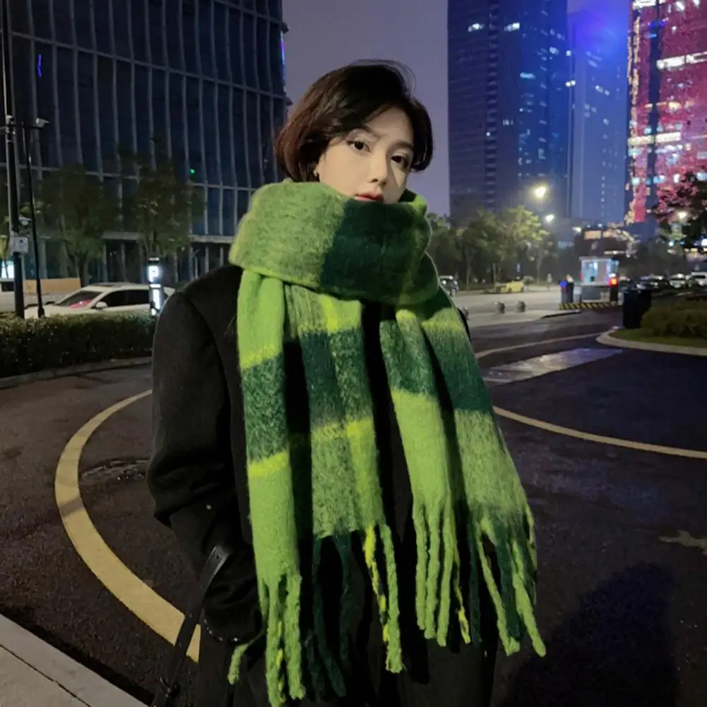 

Женский зимний шарф-бахрома, плотный теплый мягкий шарф контрастных цветов