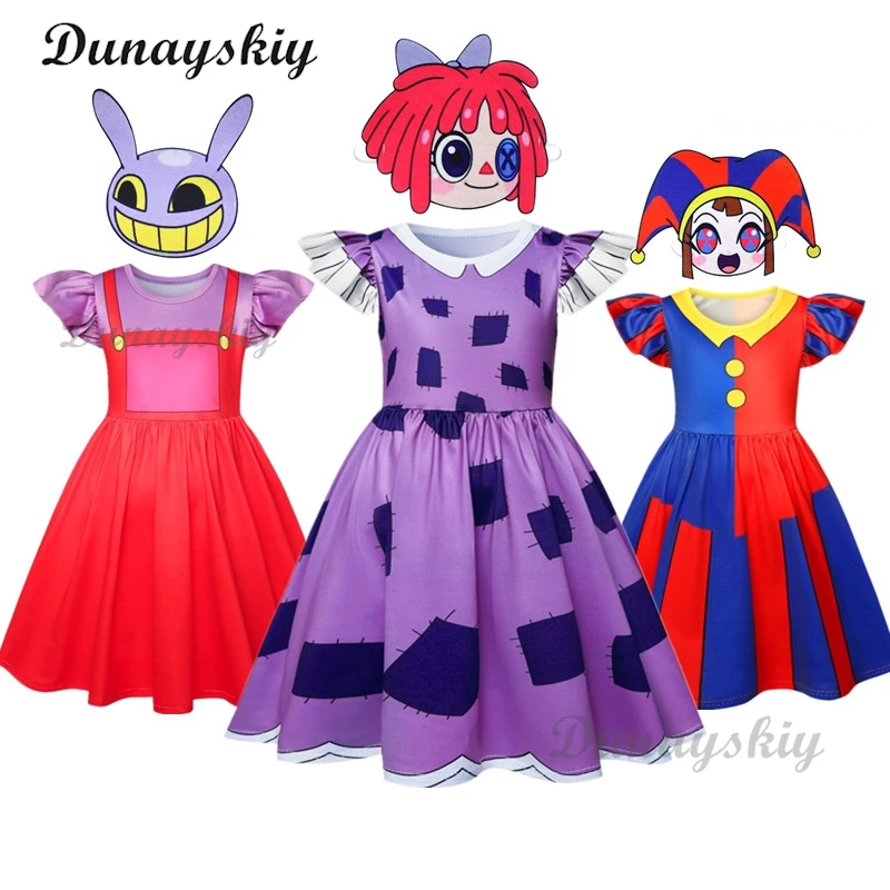

2024 Anime Pomni The Amazing Digital Circus Cosplay Costume Children Jumpsuit Halloween Suit Purim Kids Costume Cartoon Cos