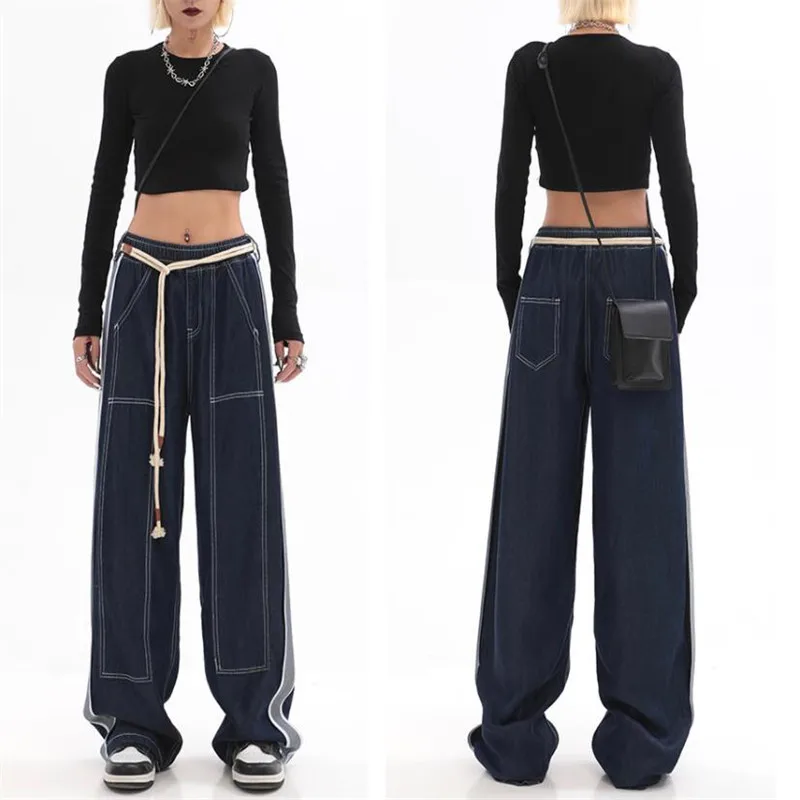 

Womens Jeans High Waist Fashion Straight Baggy Denim Pants Streetwear American Style Wide Leg Denim Trouser Spring 2023