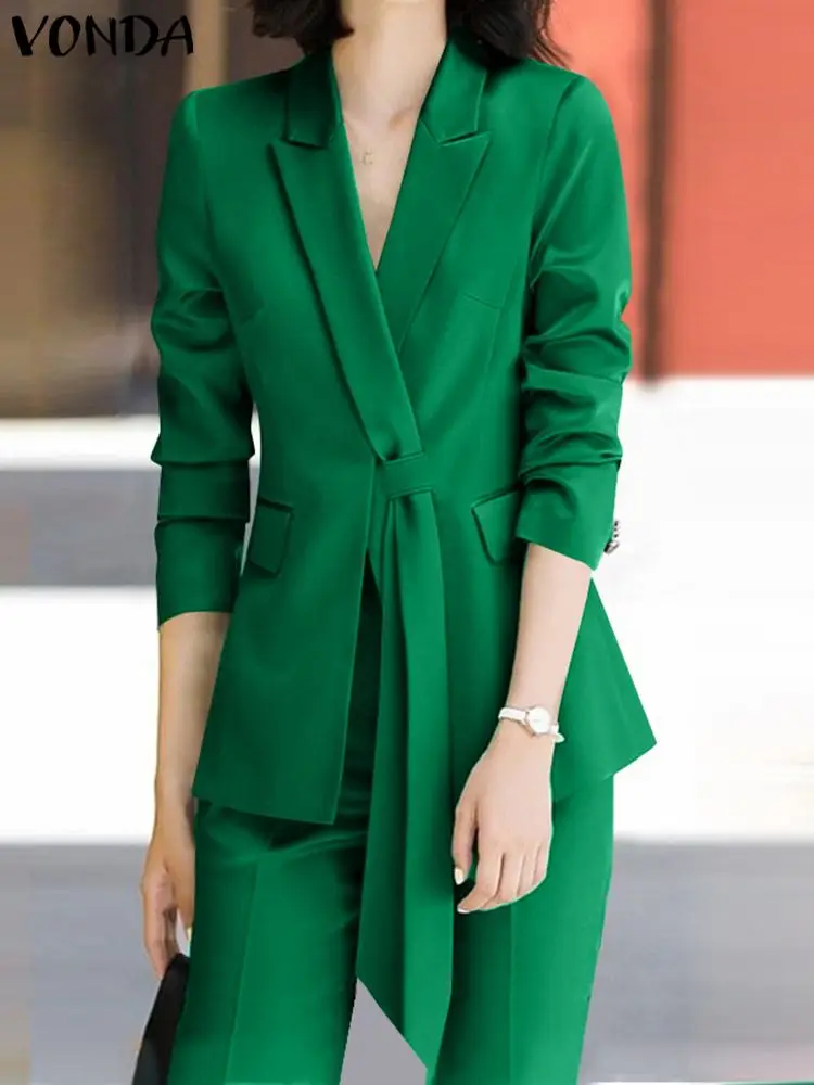 

Весенний Блейзер VONDA 2024, женский элегантный офисный модный однотонный блейзер с длинным рукавом, повседневный пиджак с воротником с лацканами, пикантная верхняя одежда для офиса
