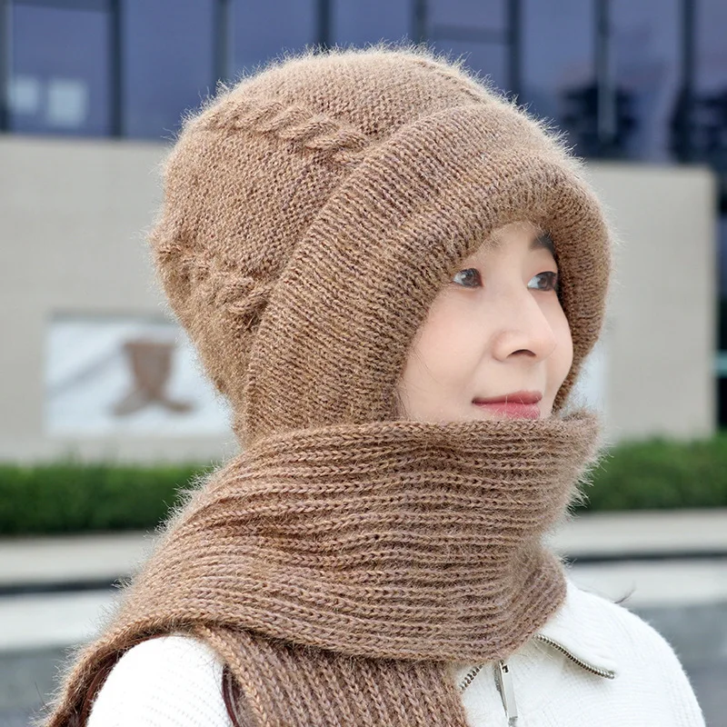 

Autumn Winter Hats Children's Flocked and Thickened Scarves One Piece Hat Fried Dough Twist Warm Hat Baotou Knitting Wool Hat