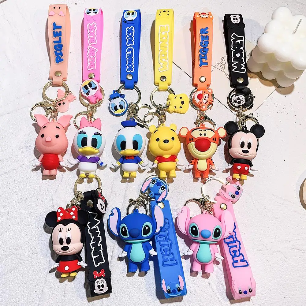 

Anime Cartoon Mickey Mouse Minnie Figure Keychains Donald Duck Piglet Key Chain Model Kid Toy Kawaii Children Gift