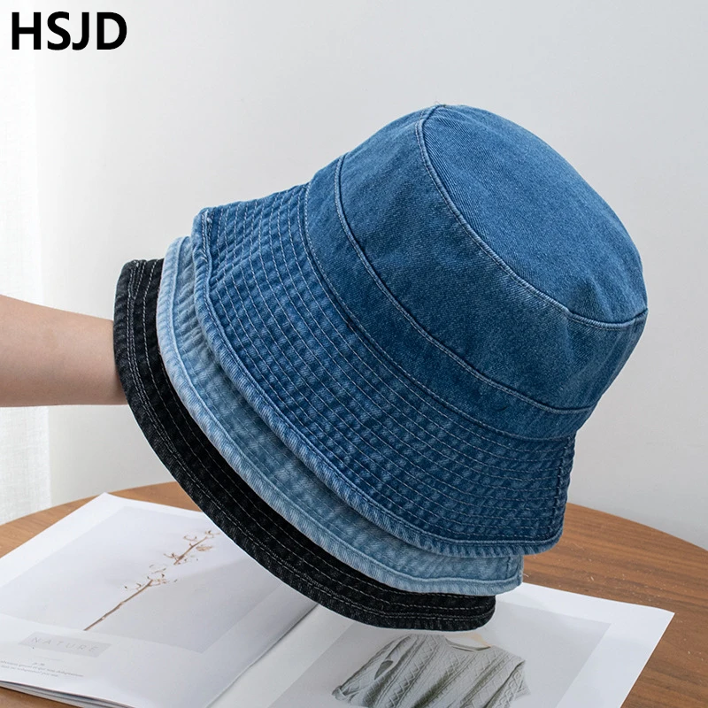 

Wide Brim Foldable Denim Bucket Hat Hip Hop Gorros Men's Women's Panama Plain Fisherman Cap Spring Summer Outdoor Casual Sun Hat