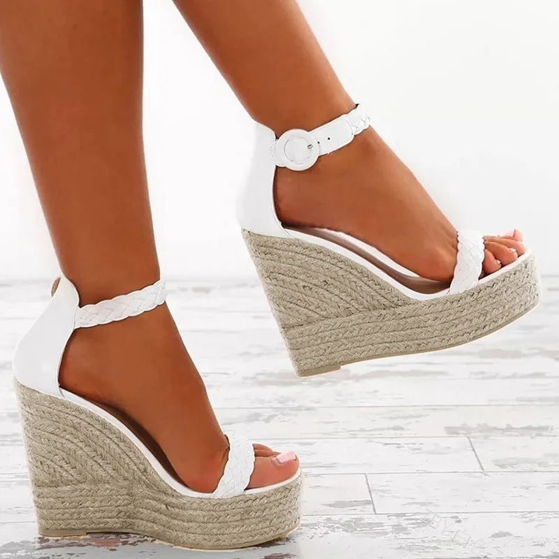 High Platform Wedge Sandals Women Summer Fashion Open Toe Straw Sole Gold Black White Leather Wedges Ankle Strap Shoes
High Platform Wedge Sandals Women Summer Fashion Open Toe Straw Sole Gold Black White Leather Wedges Ankle Strap Shoes