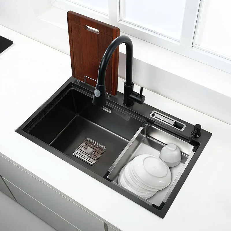 Stainless Steel Black Sink DarkGrey Stepped Kitchen with Knife Holder Vegetable Washing Basin Cutting Board
Stainless Steel Black Sink DarkGrey Stepped Kitchen with Knife Holder Vegetable Washing Basin Cutting Board