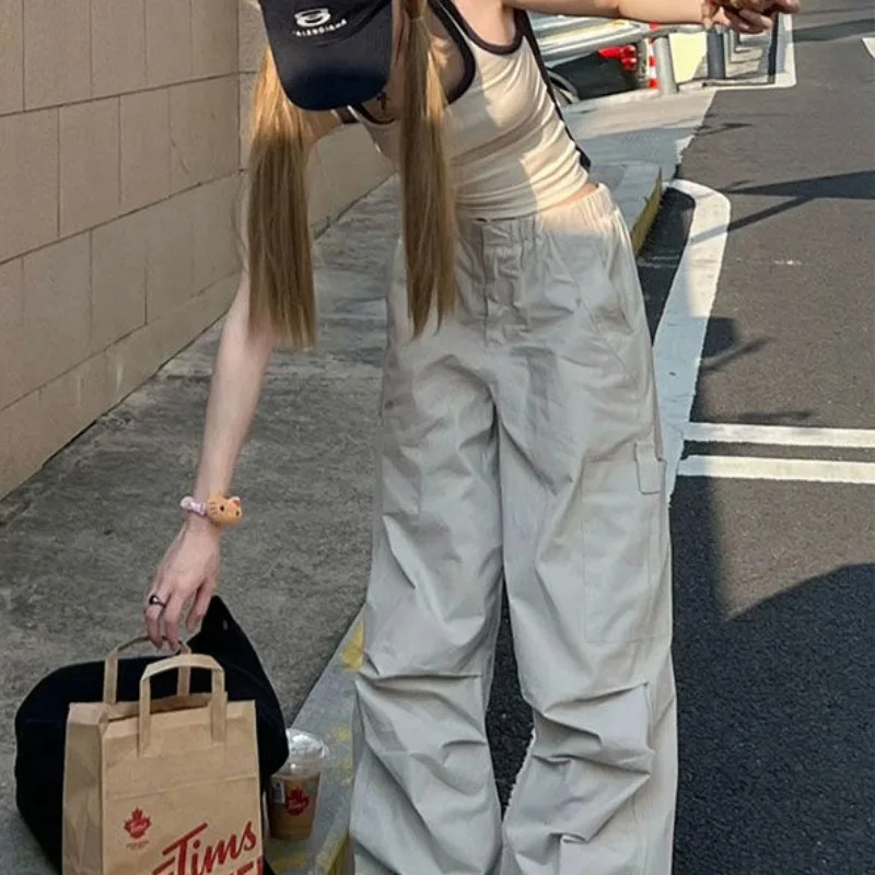

Apricot Colored Workwear Pants 2024 Women's Spring and Autumn New American Style Retro Loose High Waisted Casual Floor Mop Pants