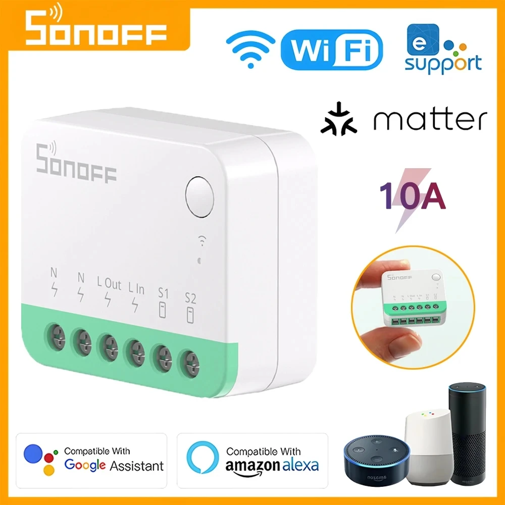 

SONOFF MINIR4M MINI Extreme Wi-Fi Smart Switch ESP32 Chip Detach Relay Matter Compatible eWeLink Voice Control via Alexa Google