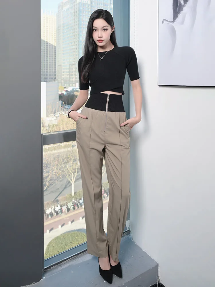y2k fall/winter knit thread waist splicing elastic Woman trousers2023 high waist zipper wide leg Sports pants for women
y2k fall/winter knit thread waist splicing elastic Woman trousers2023 high waist zipper wide leg Sports pants for women