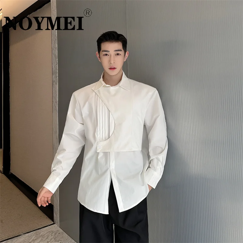 

NOYMEI Structured Shirt Male Niche Design Top Trendy Solid Color Long Sleeved Shirt 2024 Spring New Men All-match WA4306