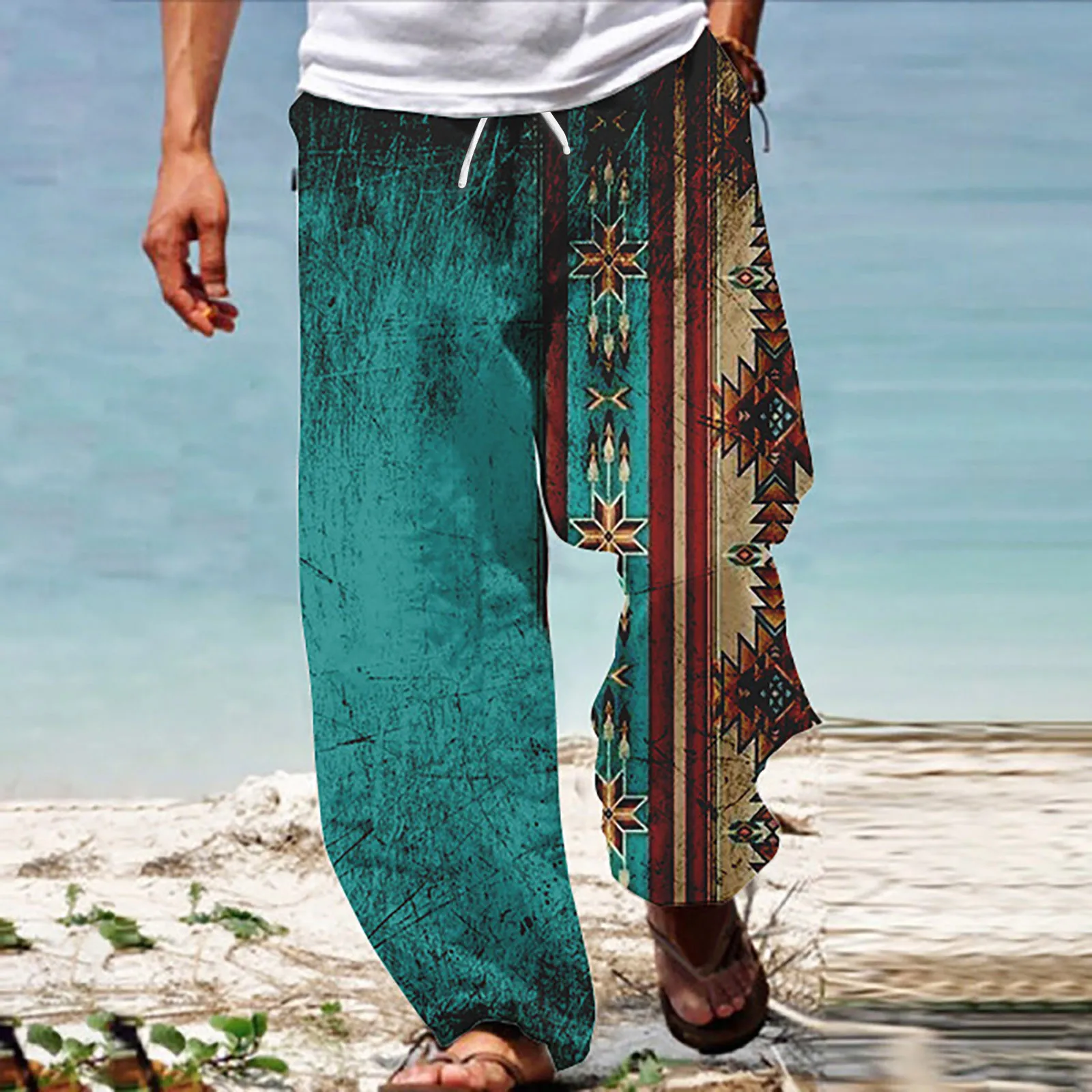 

Men Pants Summer Beach Hippie Harem Pants Baggy Boho Sports Drop Crotch Trouser Hawaiianss Casual Bottomwear Retro Trousers