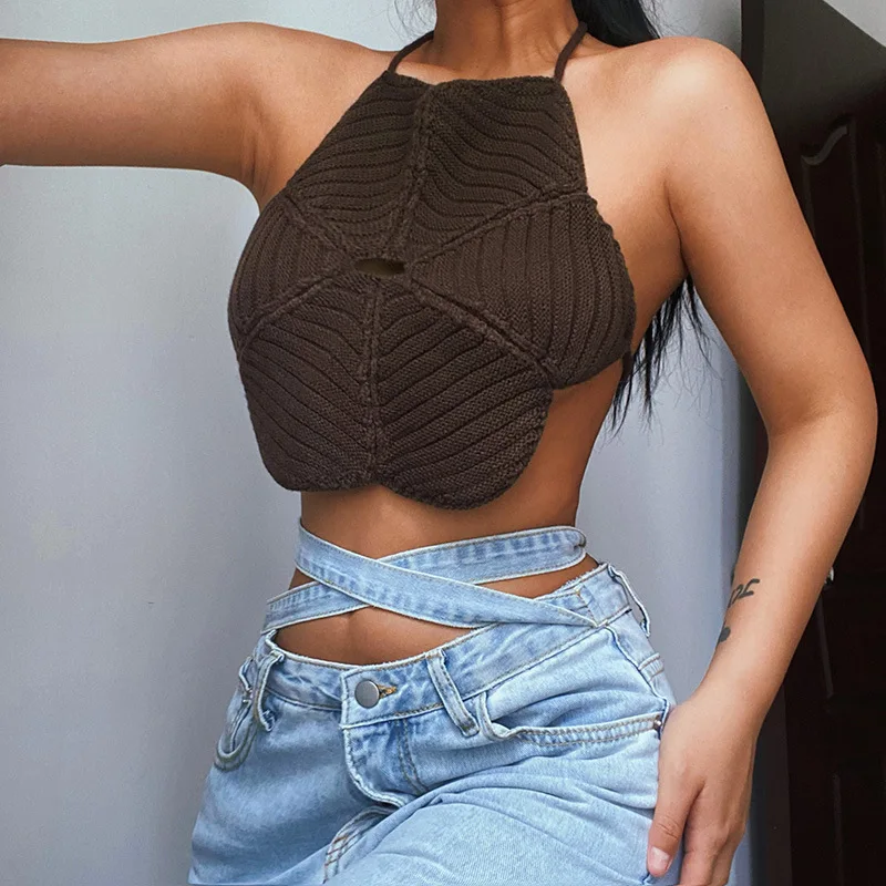 Sexy Brown Flower Halter Knitted Tank Tops Summer Women Chic Fashion Hollow Out Super-Short Camisoles Hot Girl Casual Streetwear
Sexy Brown Flower Halter Knitted Tank Tops Summer Women Chic Fashion Hollow Out Super-Short Camisoles Hot Girl Casual Streetwear