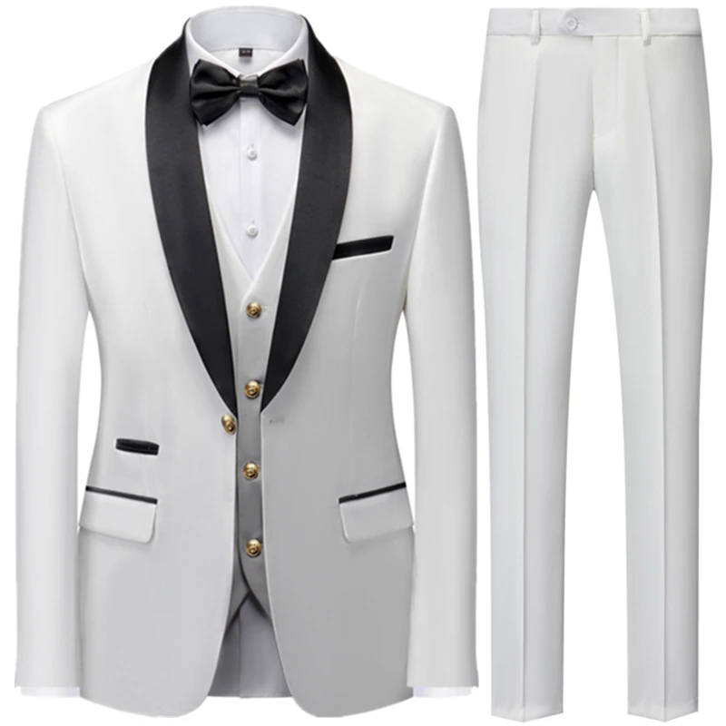 

Suit Coat Pants Vest 3 Pcs Set / 2023 Fashion Men's Casual Boutique Business Wedding Groom Dress Blazers Jacket Trousers