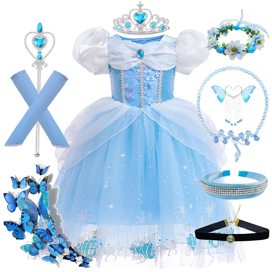 

Girl Cinderella Costume Kid Cosplay Princess Fantasy Dress Children Carnival Christmas Clothes Birthday Festival Party Ball Gown