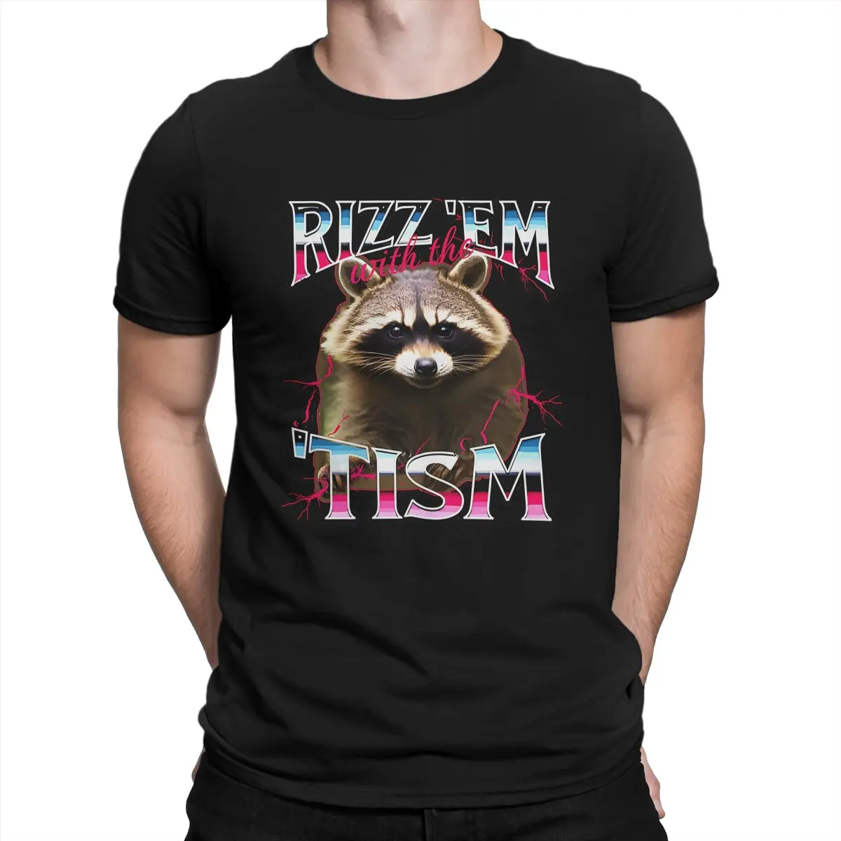 

Raccoon Autism Rizz Em With The Tism Meme Autistic Tshirt Vintage Men Graphic Teenager Clothes Tops Cotton Crewneck T Shirt