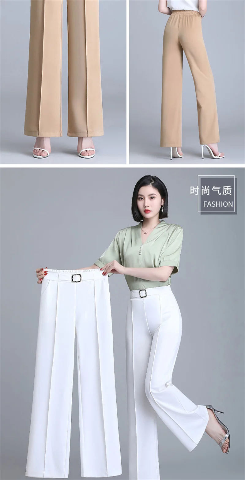 Spring Summer Straight Trousers Women Casual Pants Streetwear Elastic Waist Wide-leg Pants Comfy White Black Suit Pants 2 Length 26 Sceb16b9697e744dcaf98f9dbb583909a9