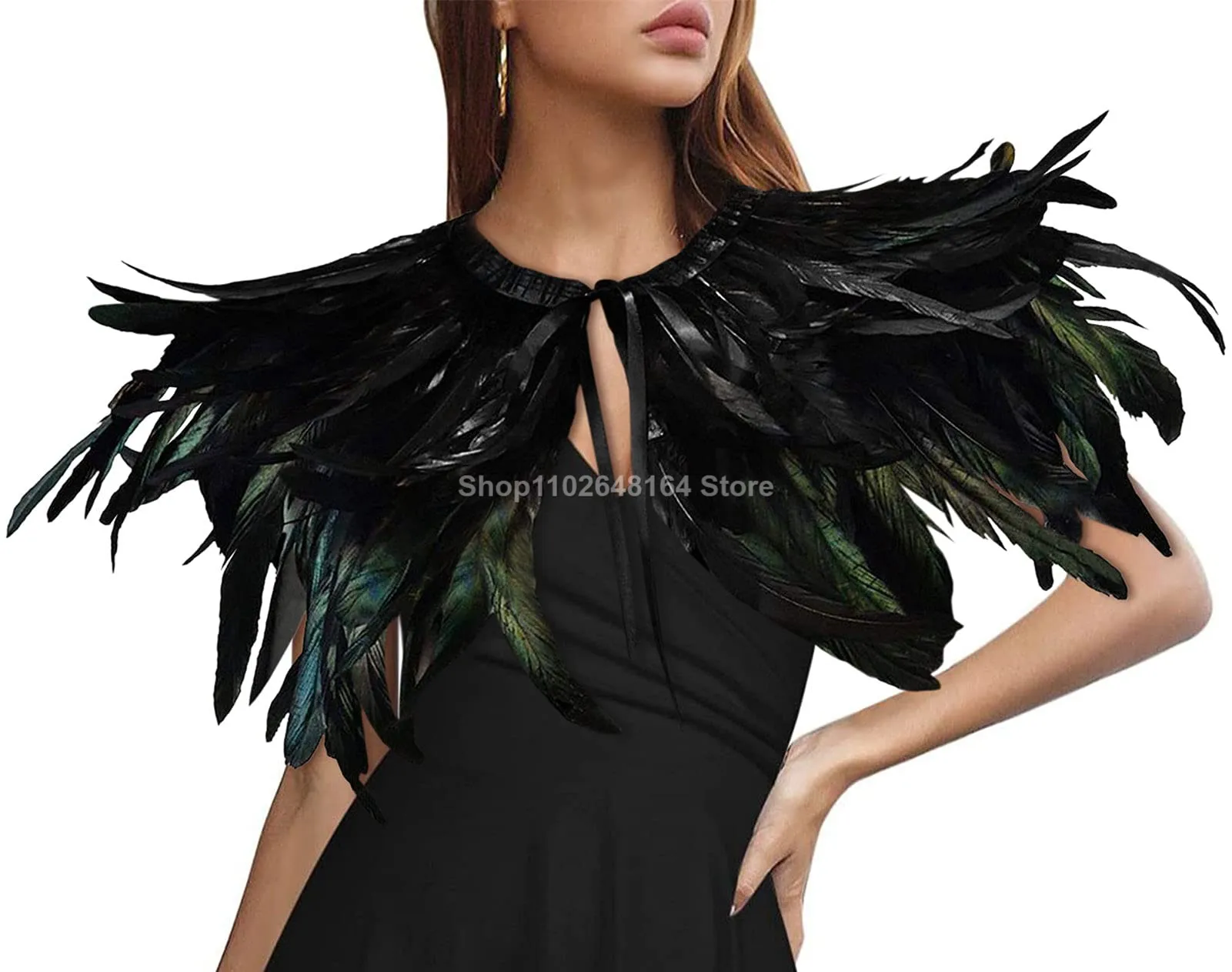 

Feather Shawl for Women - Gothic Feathers Neck Collar Crow Costume Maleficent Witch Halloween Cape