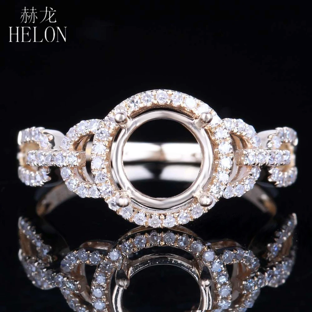 

HELON Round 7mm Solid 14k 10k Yellow/Rose/White Gold Ring Natural Diamonds Semi Mount Engagement Ring Setting Women Jewelry Gift