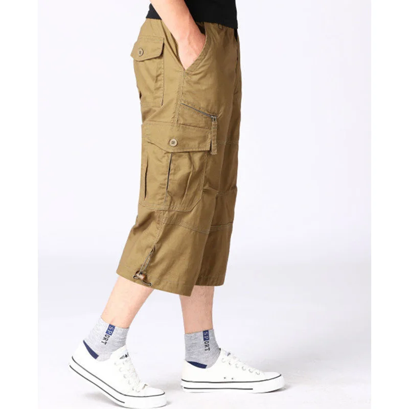 

Fashion Elastic Sashes Spliced Pockets Cargo Casual Pants Men's Clothing 2024 Summer New Loose All-match Straight Capri Pants