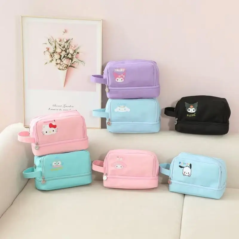 

Kawaii Sanrio Anime Kuromi Cinnamoroll Hello Kitty Cartoon Large Capacity Multi-Layered Four-Opening Storage Bag Cosmetic Bag