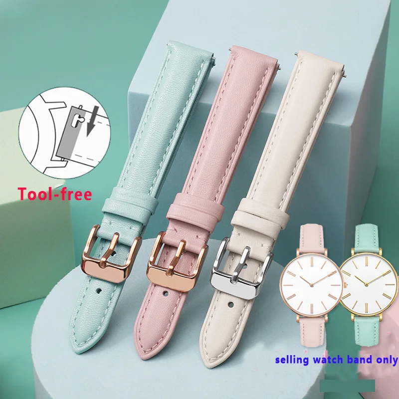 

For Casio folli follie Fossil strap Women Genuine leather Ladies Quick release bracelet 12mm 14mm 15mm 16mm 18m Blue Pink white