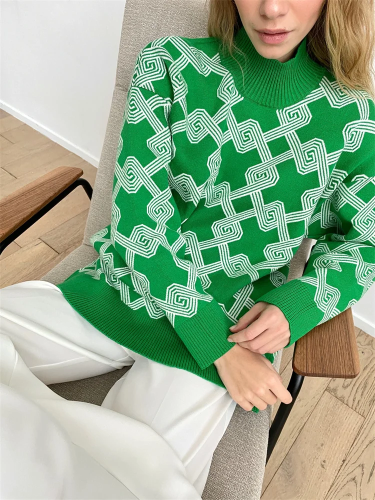 Green Sweater with Pattern Vintage Oversized Long Sleeves Korean Style Pullover Casual Winter Knitted Sweater for Woman Fashion
Green Sweater with Pattern Vintage Oversized Long Sleeves Korean Style Pullover Casual Winter Knitted Sweater for Woman Fashion