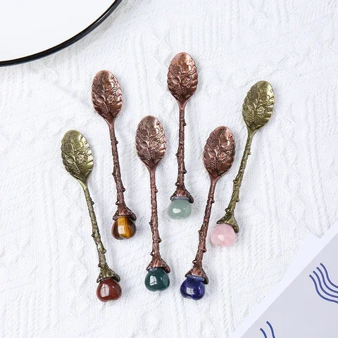 

Set 10pc Candy Spoon Amethyst Heart Teaspoon Natural Health Gem Decorated Aura Crystal Gift