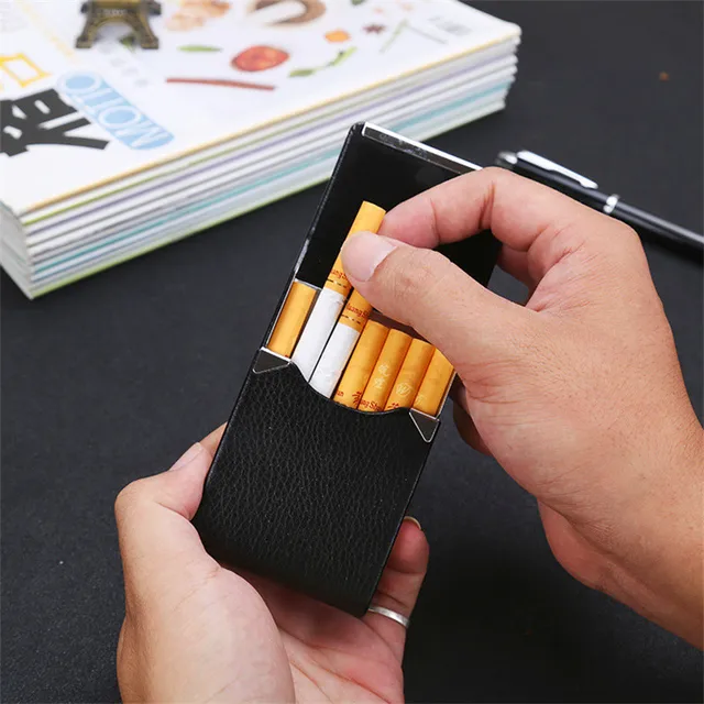 Étui à cigarettes Simple 1 PC, boîte de rangement de cigares, étuis à cartes multifonctions en acier inoxydable, porte-tabac en PU, accessoires pour fumer 2