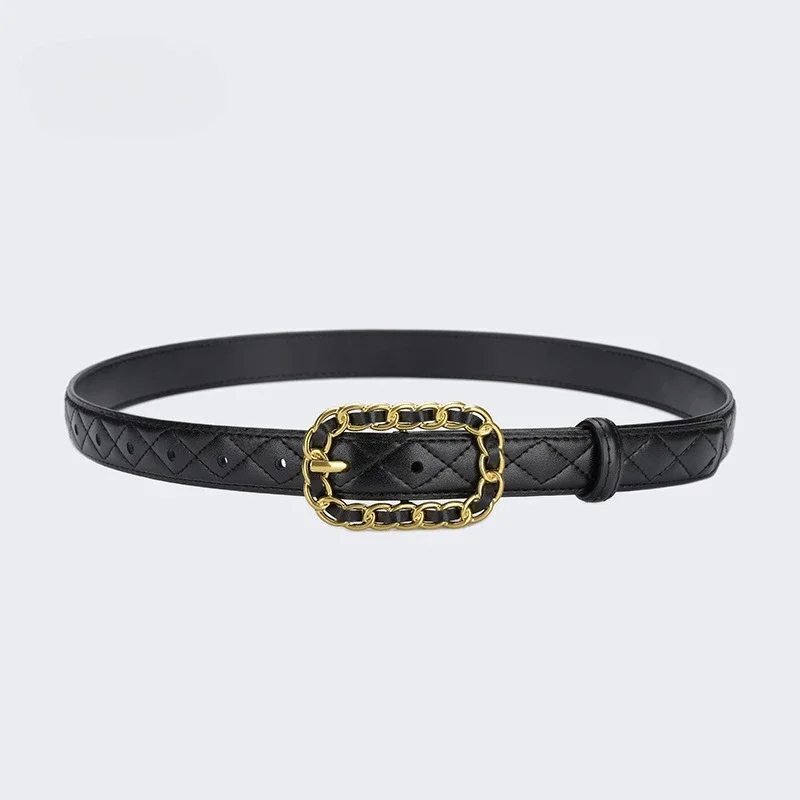 New Luxury Chain Gold Pin Buckle Genuine Leather Belt Women Fashion Cowskin Thin Belts Female Jeans Dress Waistband 2023
New Luxury Chain Gold Pin Buckle Genuine Leather Belt Women Fashion Cowskin Thin Belts Female Jeans Dress Waistband 2023