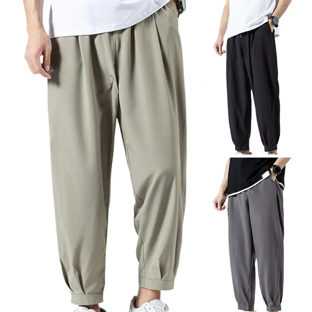 Men Pants Solid Color Elastic Waist Straight Breathable Summer Sweatpants Drawstring Ankle-banded Trousers Male Clothes 
Men Pants Solid Color Elastic Waist Straight Breathable Summer Sweatpants Drawstring Ankle-banded Trousers Male Clothes
