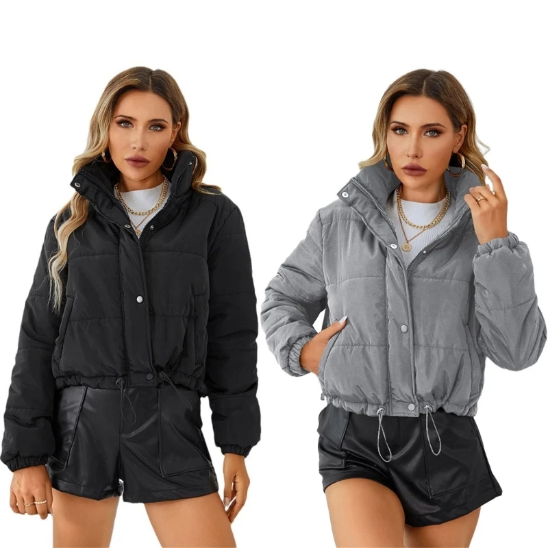 Women Cropped Puffer Jackets Winter Warm Long Sleeve Buttons Zipper Up Quilted Bubble Padded Short Coats with Dropship
Women Cropped Puffer Jackets Winter Warm Long Sleeve Buttons Zipper Up Quilted Bubble Padded Short Coats with Dropship