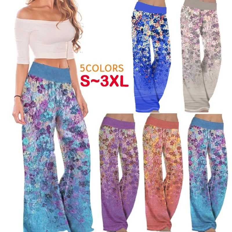 

Summer women's fashionable printed yoga wide leg pants casual plus size Bohemian loose pants high waisted wide leg pants