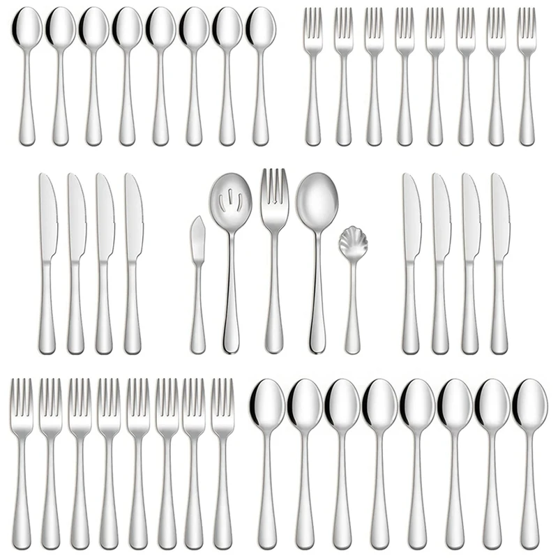 

45-Piece Silverware Set With Serving Utensils For 8, Flatware Cutlery Set For Home And Restaurant, Fork Spoon Knife Set