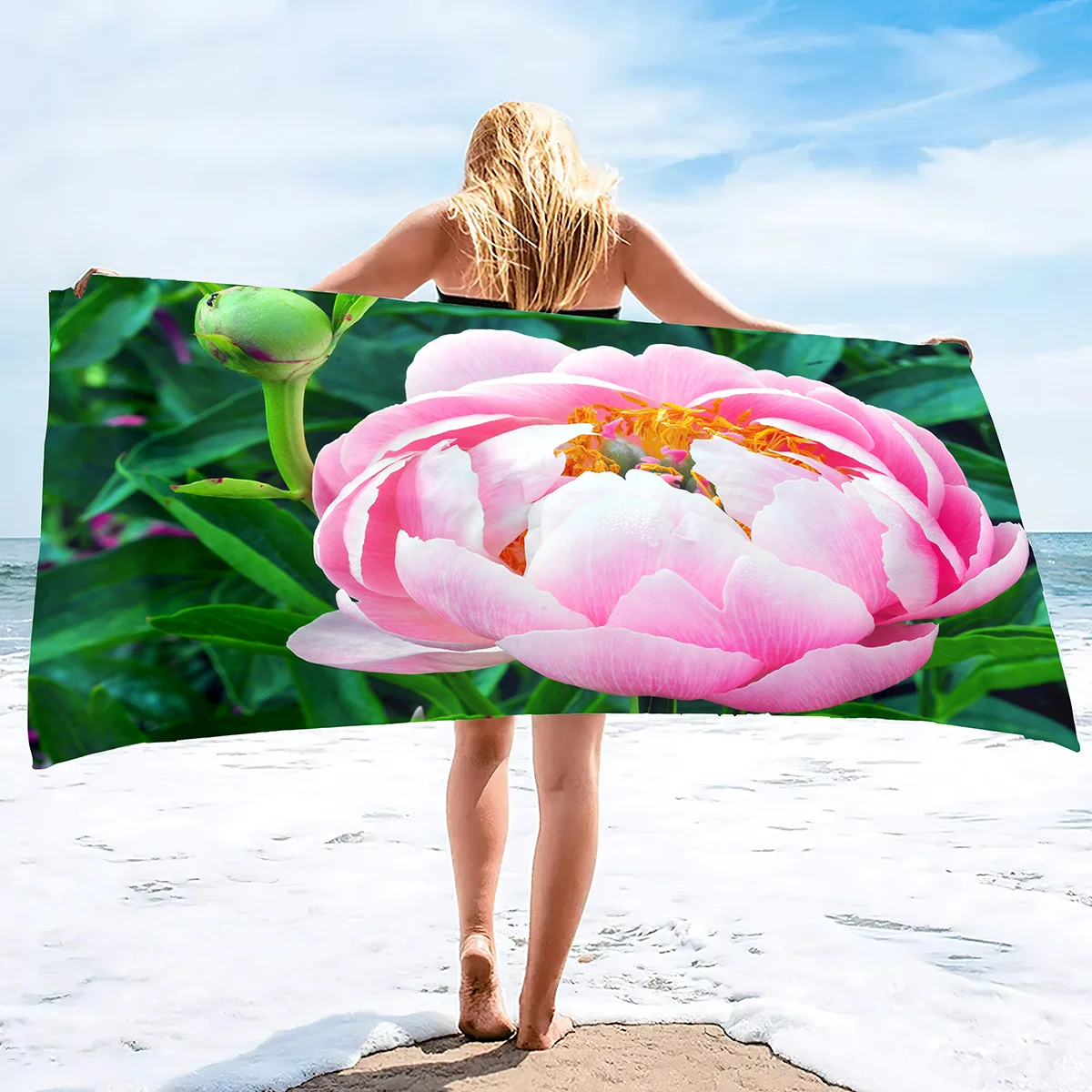 

Пляжные полотенца с пионами и розовыми цветами, мочалка с розовыми цветами, мягкие, с защитой от песка, для бассейна